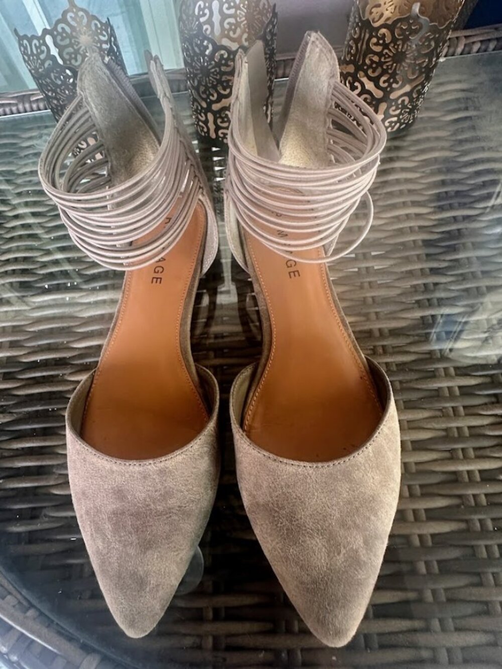 Rampage Suede Strappy Ankle Wrap Pointed Toe Flats (Grey - Size 10)